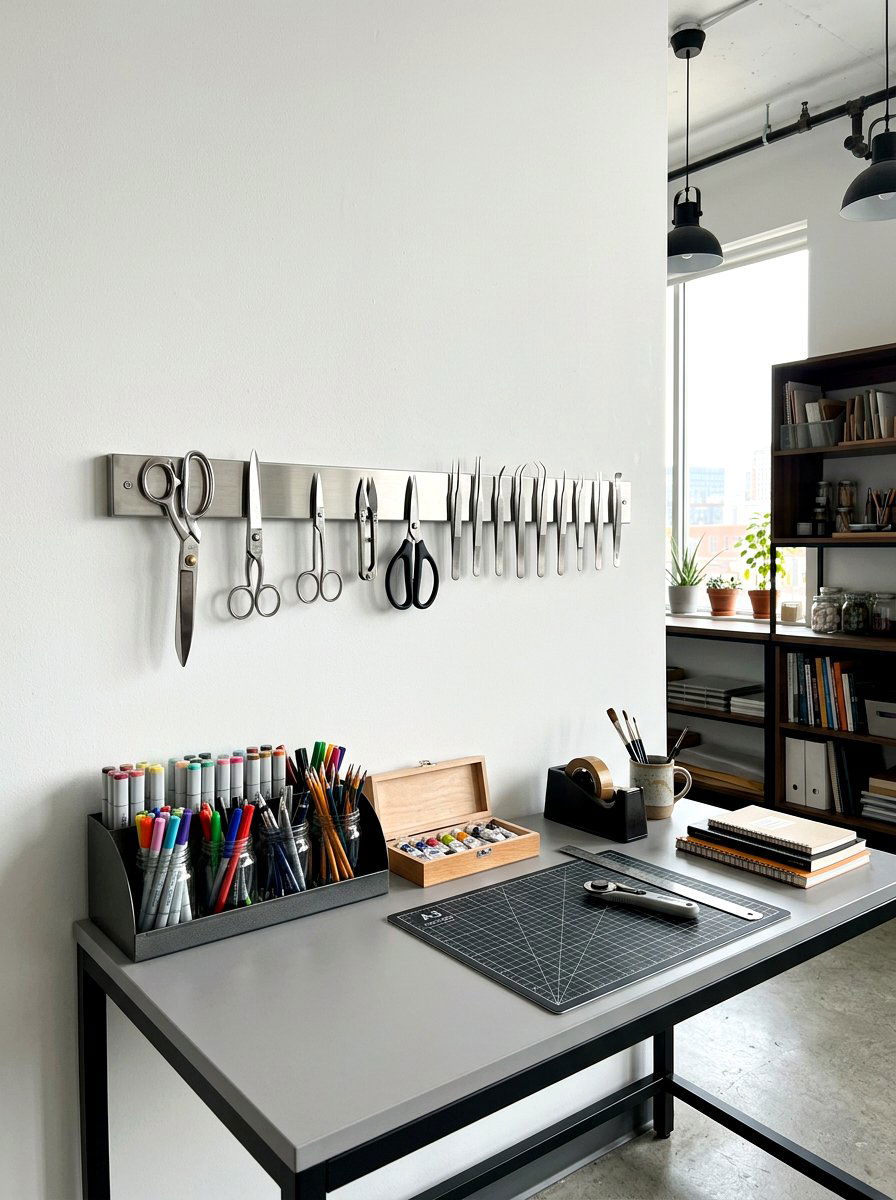 Magnetic tool wall strip - 30 craft corner ideas