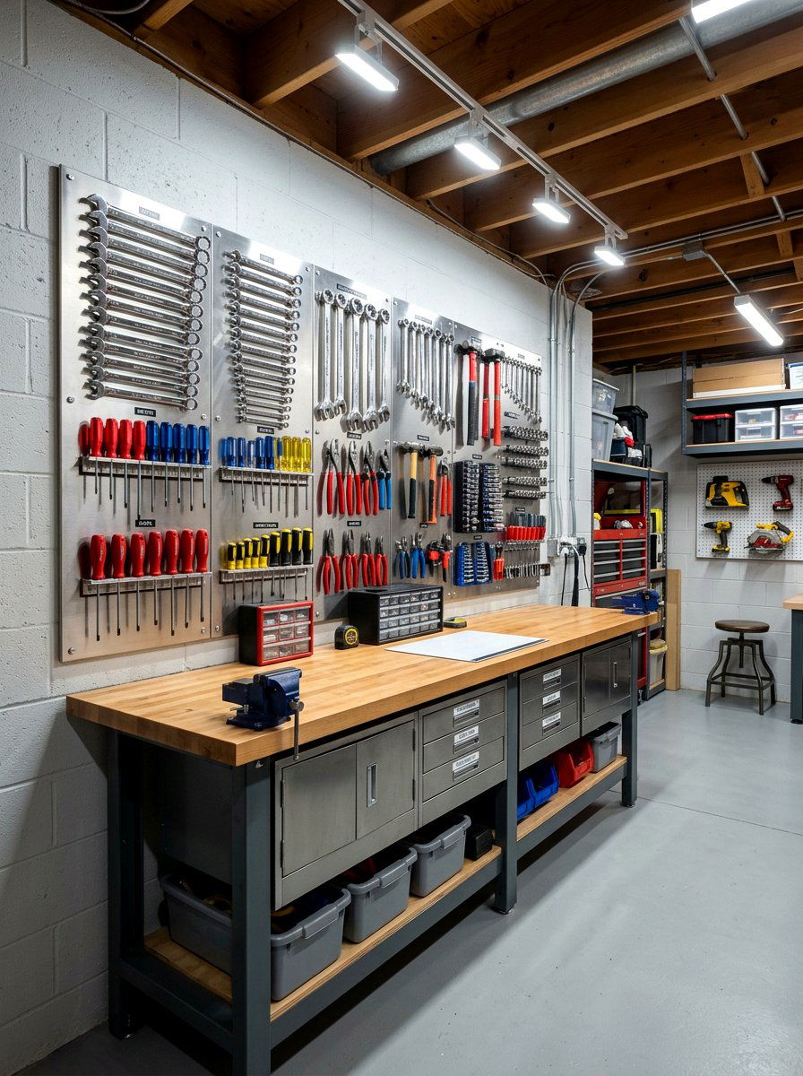 Magnetic tool wall - 30 basement storage wall ideas