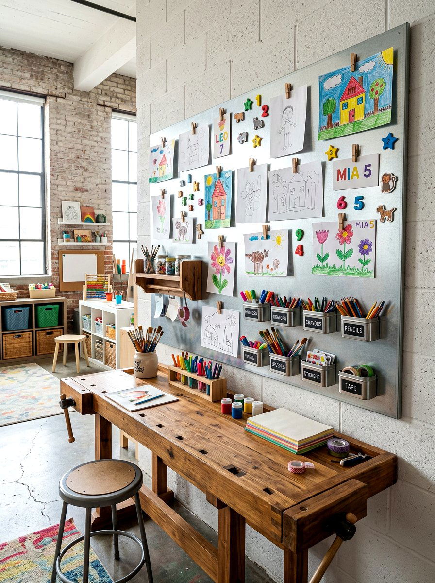 Magnetic wall board - 30 kids craft room ideas