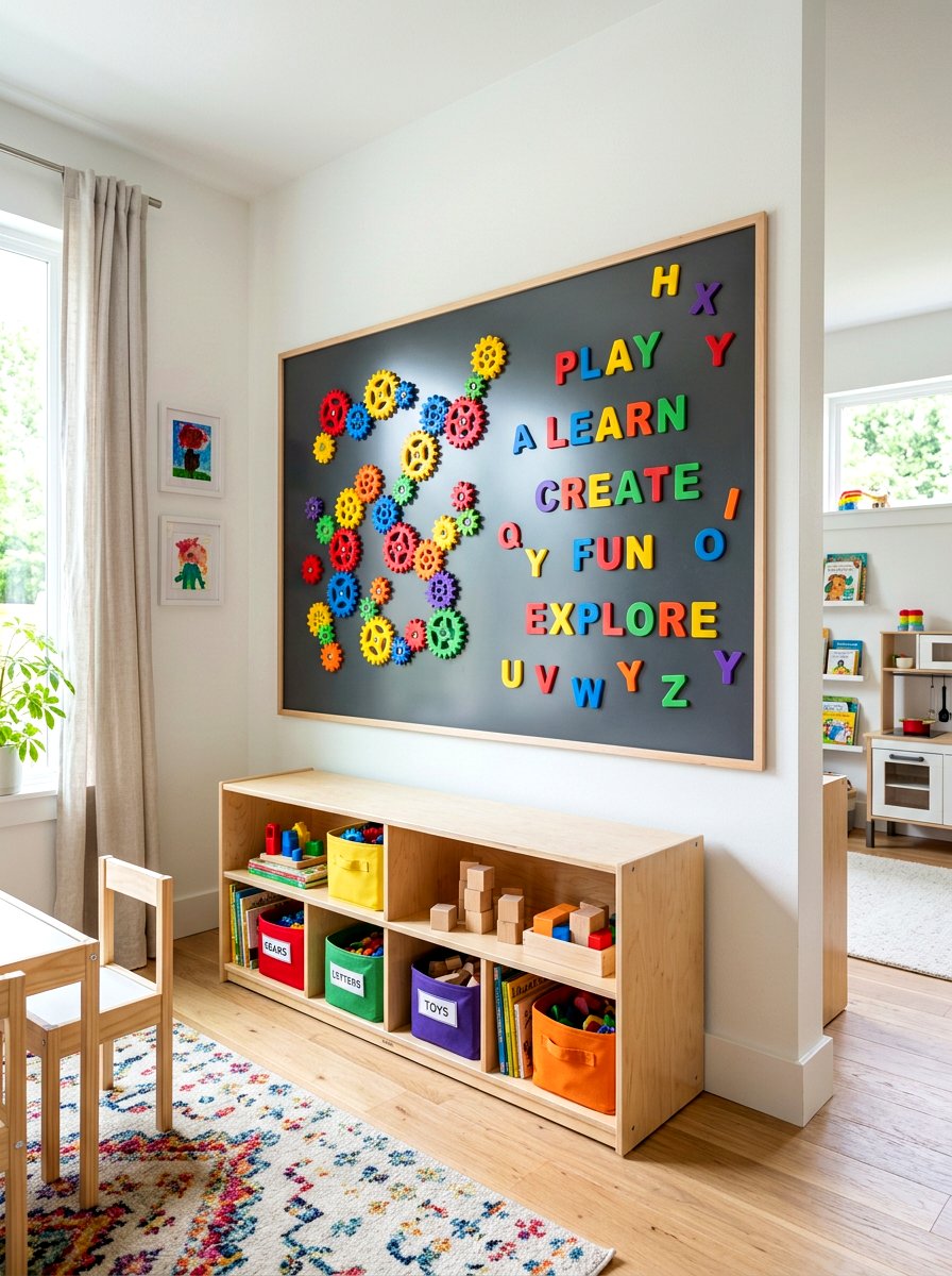 Magnetic wall for playroom - 30 sensory playroom ideas