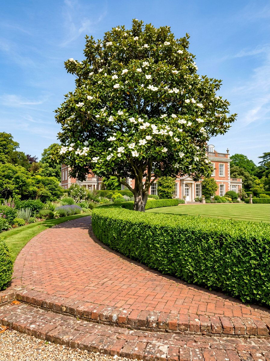 Magnolia And Boxwood Hedge - 30 magnolia front yard ideas