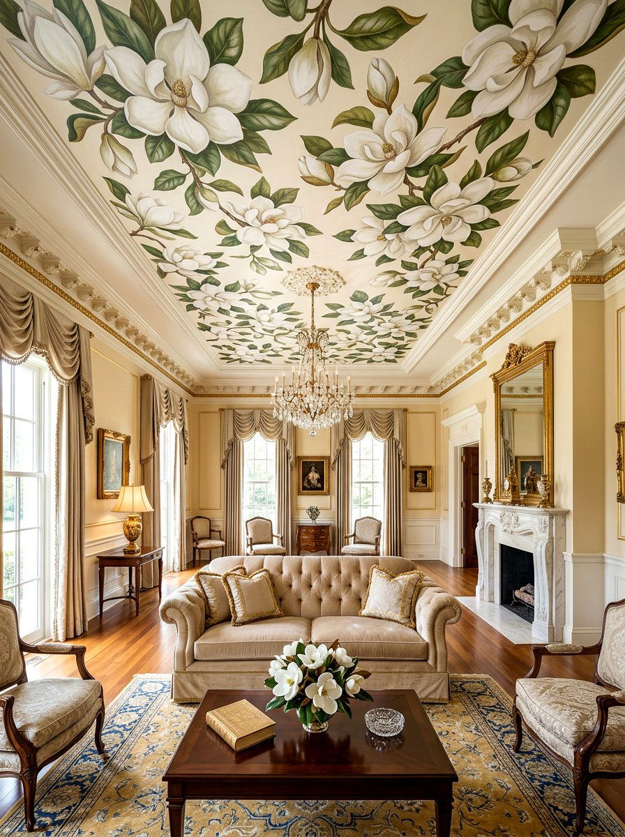 Magnolia Floral Ceiling - 30 vintage floral ceiling ideas