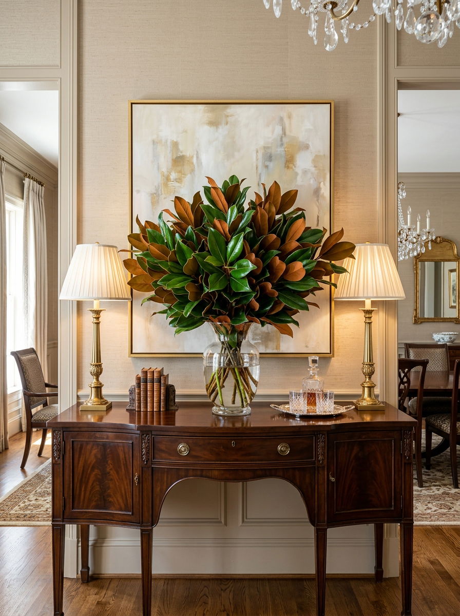 Magnolia Leaf Display - 30 winter greenery decor ideas