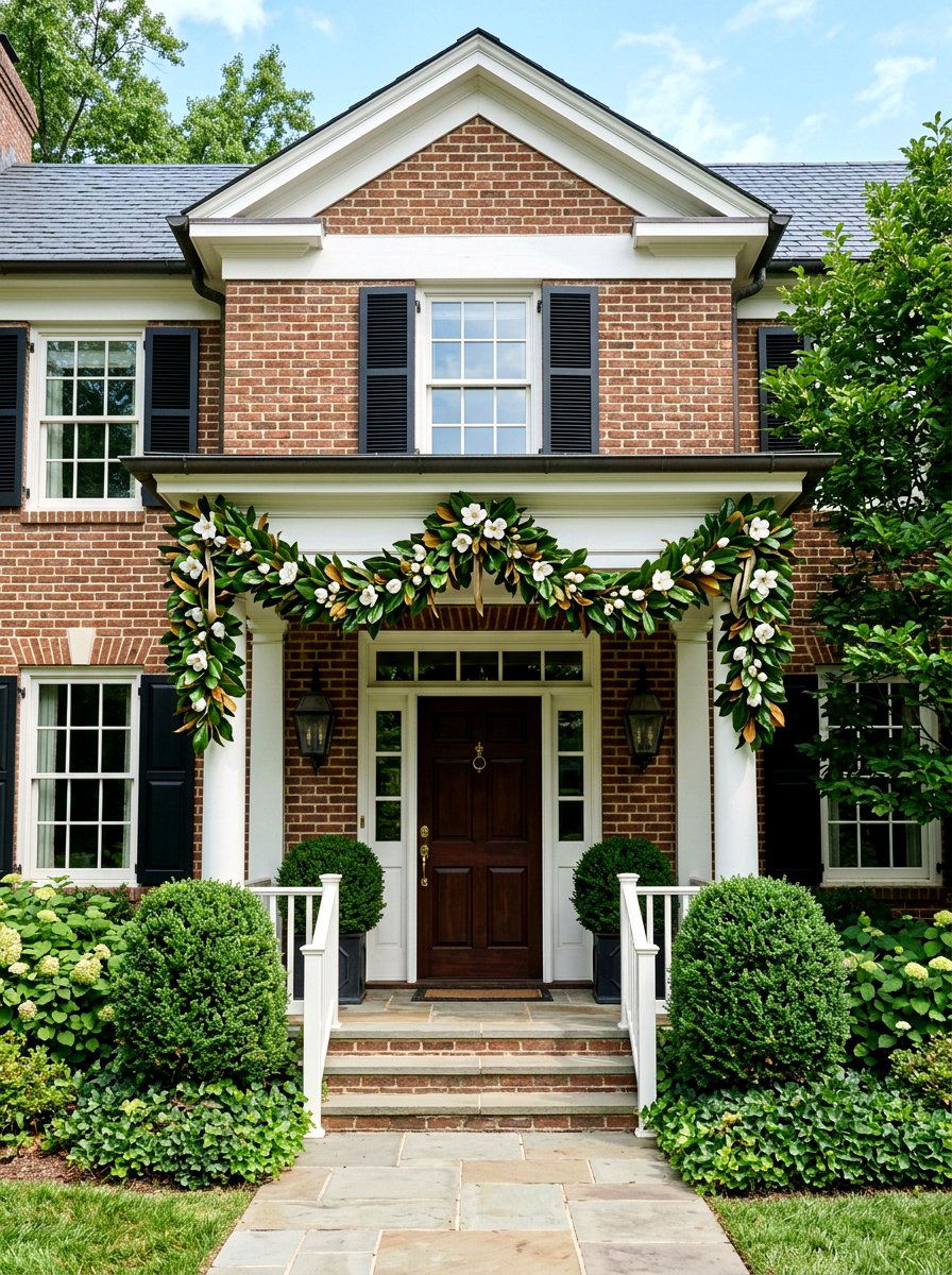 Magnolia Leaf Garland - 30 spring front porch ideas
