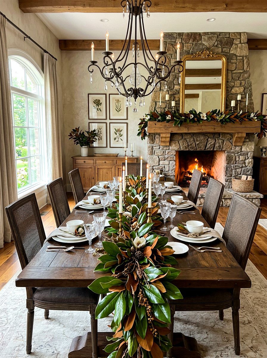 Magnolia Leaf Runner Design - 30 farmhouse table decor ideas