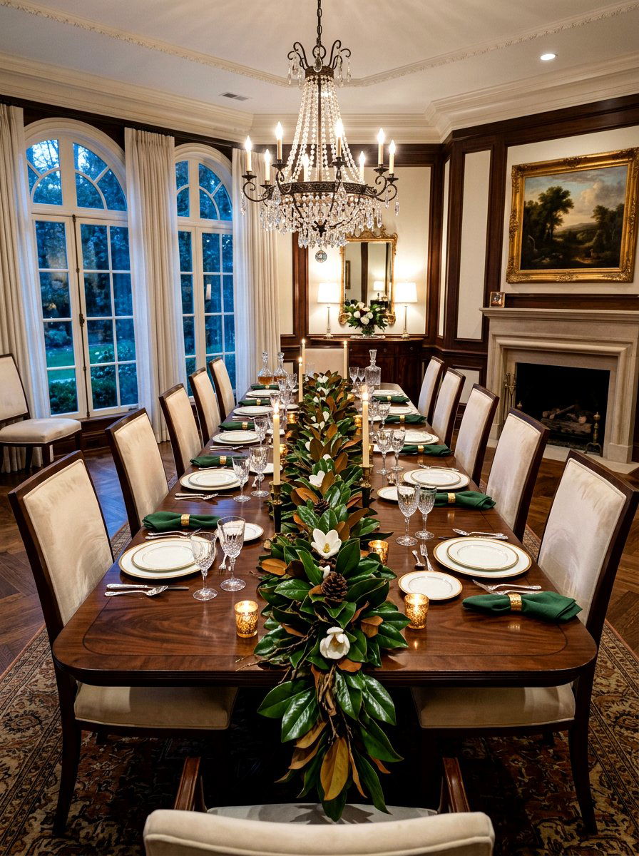 Magnolia Leaf Table Garland - 30 rustic table centerpiece ideas