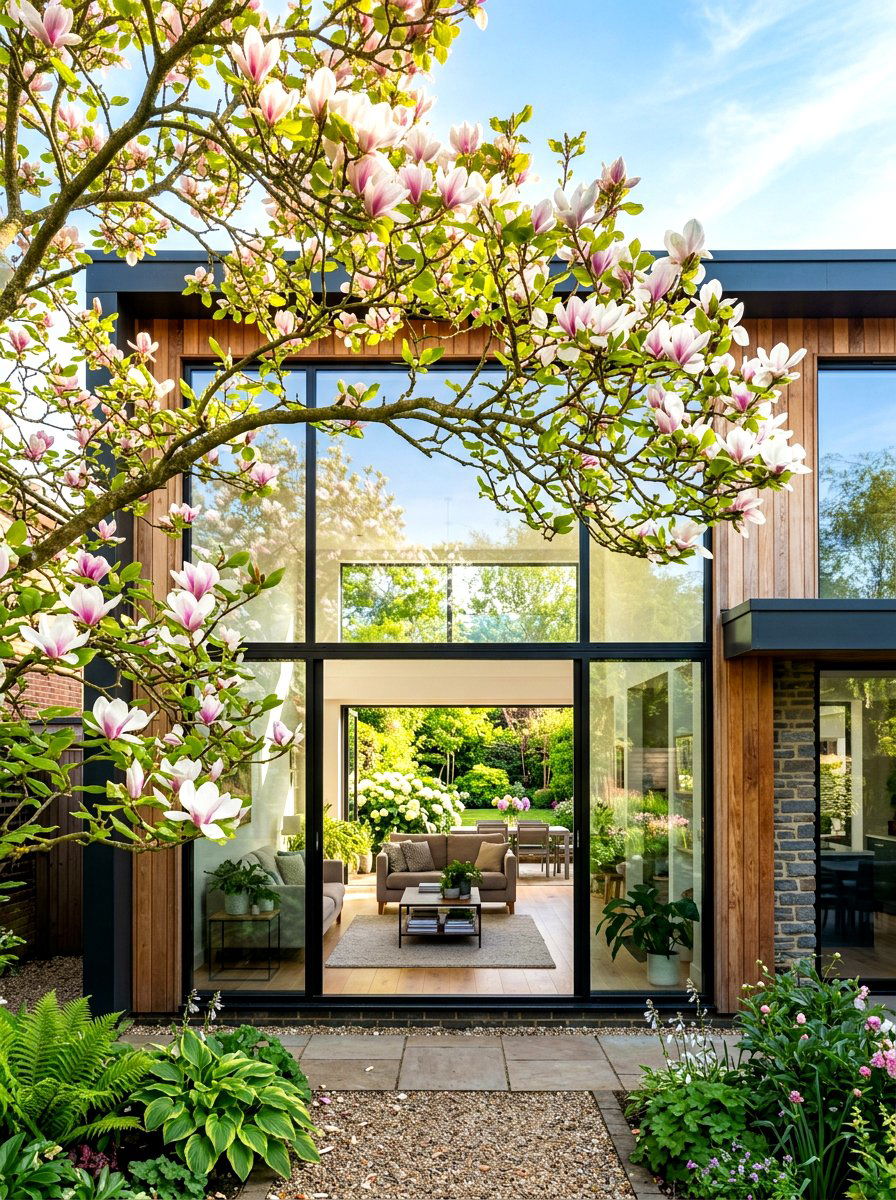 Magnolia Near Front Window - 30 magnolia front yard ideas