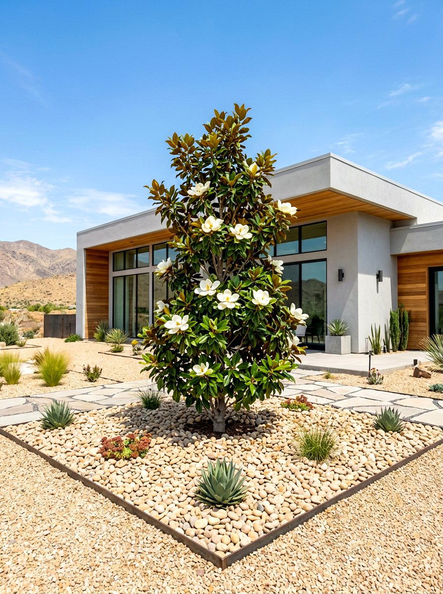 Magnolia Tree Gravel Garden - 30 magnolia front yard ideas