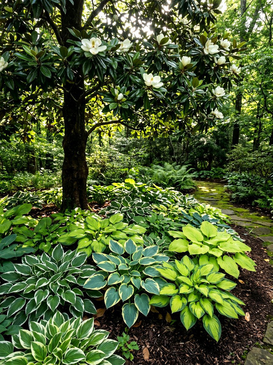 Magnolia Tree With Hostas - 30 magnolia front yard ideas