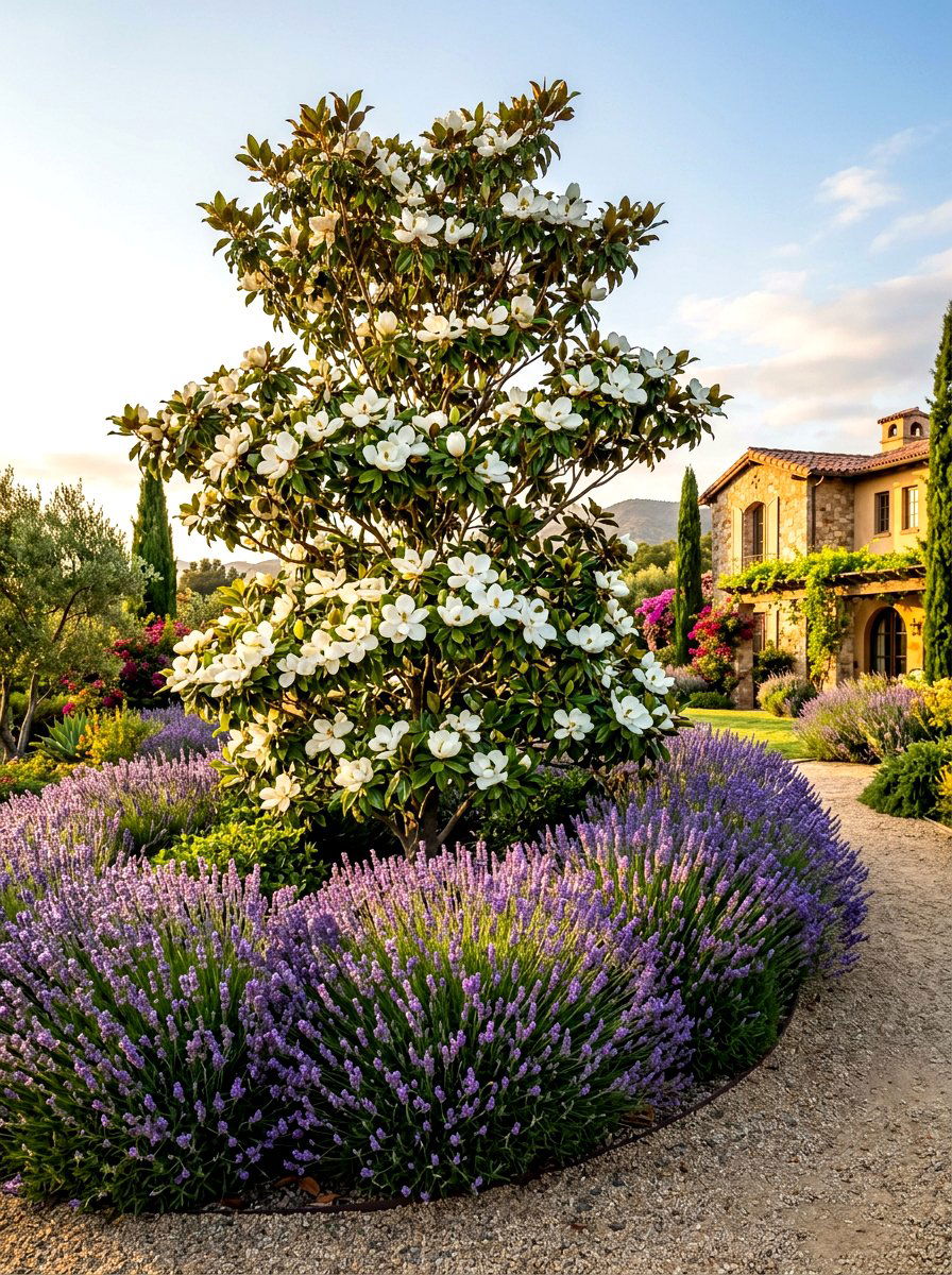 Magnolia Tree With Lavender - 30 magnolia front yard ideas