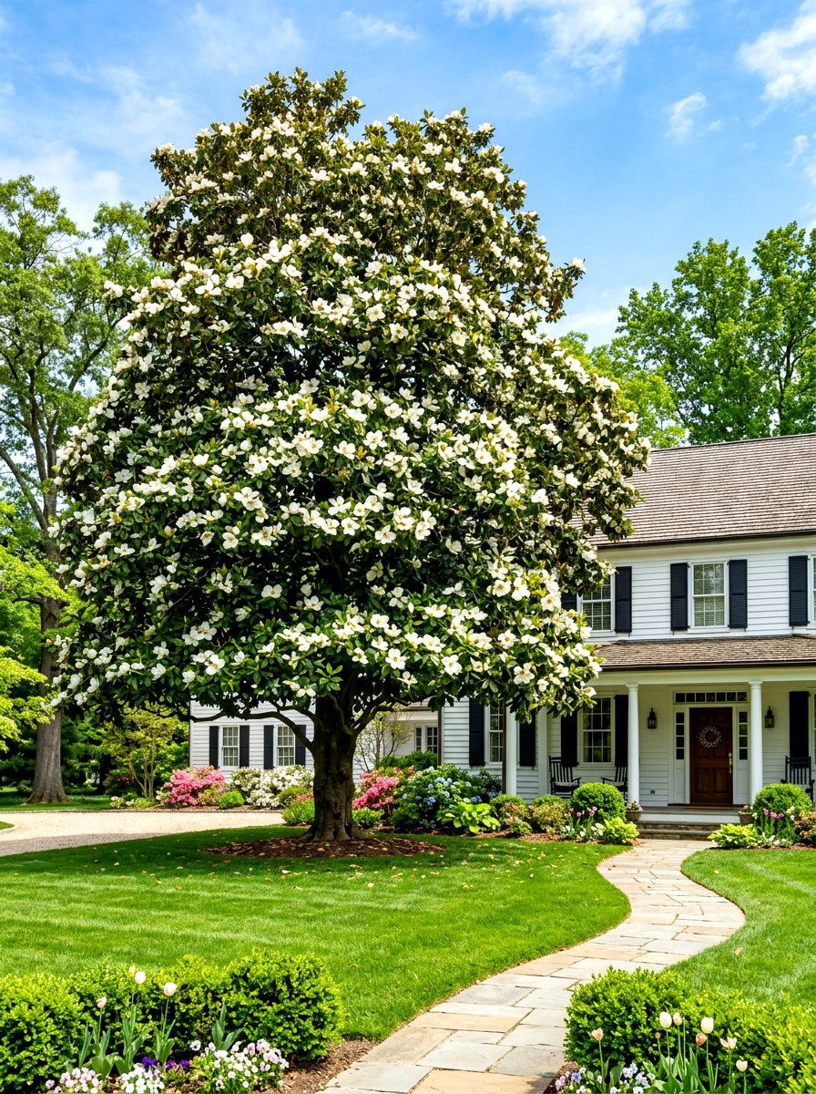Magnolia tree - 30 colonial front yard ideas