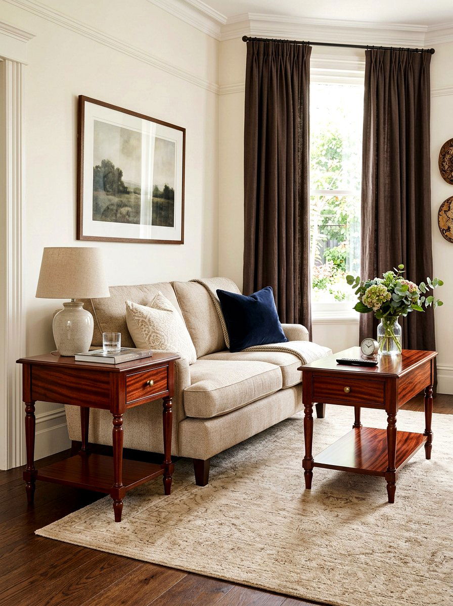 Mahogany side tables - 30 tonal brown living room ideas