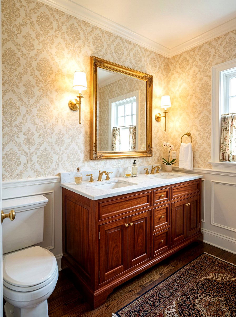 Mahogany wood vanity - 30 traditional powder room ideas