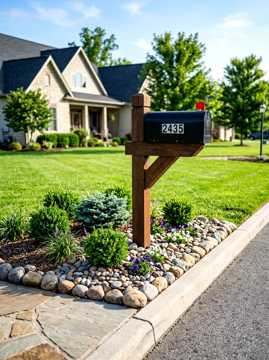 Mailbox Landscaping Bed - 30 river rock landscaping ideas