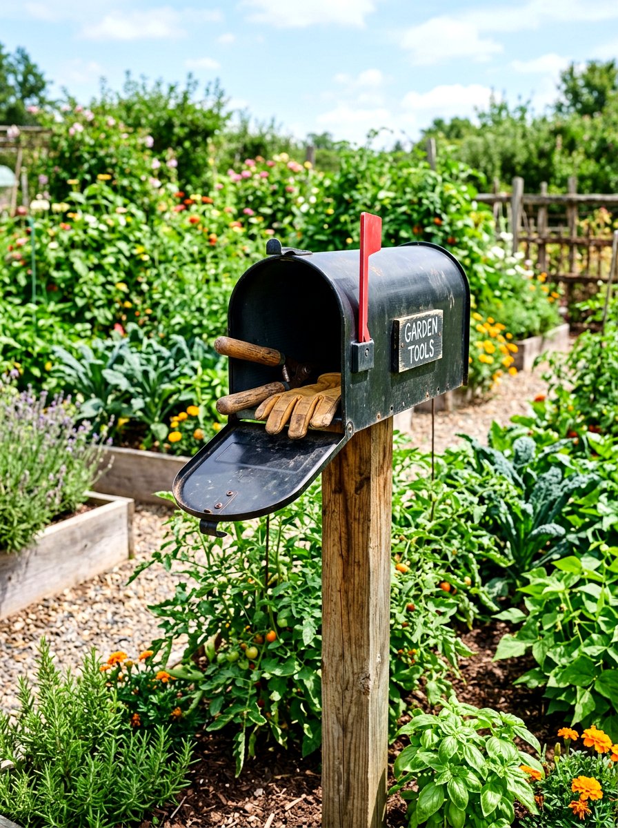 Mailbox Tool Storage - 30 repurposed garden decor ideas