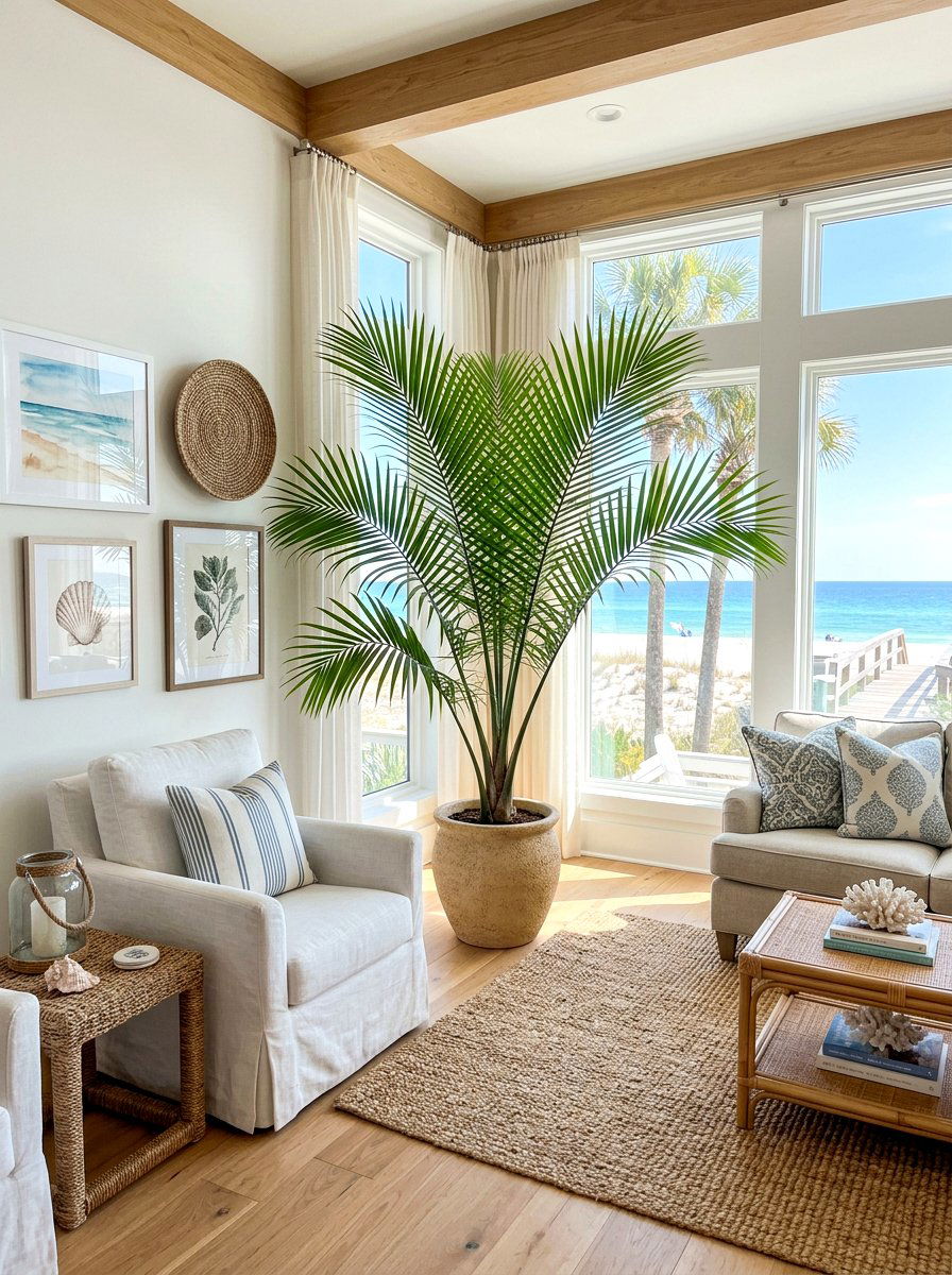 Majesty Palm Tropical Corner - 30 indoor tree corner ideas