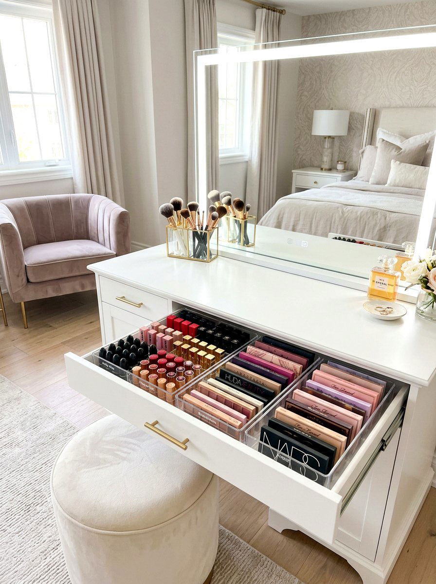 Makeup Vanity Drawer Bins - 30 clear bin organization ideas