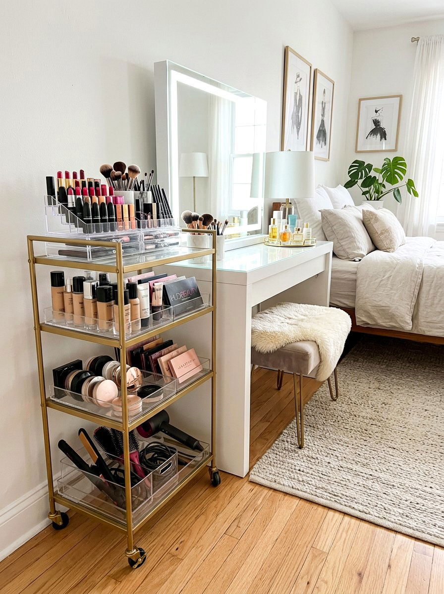 Makeup Vanity Rolling Cart - 30 rolling cart storage ideas