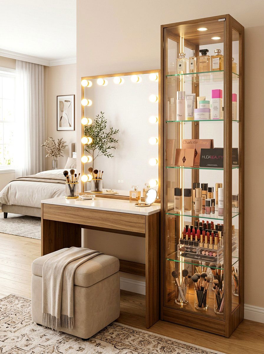 Makeup Vanity Slim Tower Cabinet - 30 slim storage cabinet ideas