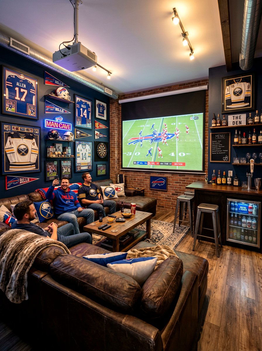 Man cave with big screen - 30 projector room ideas