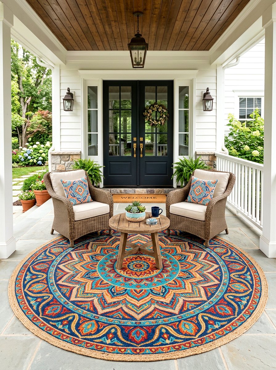 Mandala Medallion Porch Rug - 30 front porch rug ideas