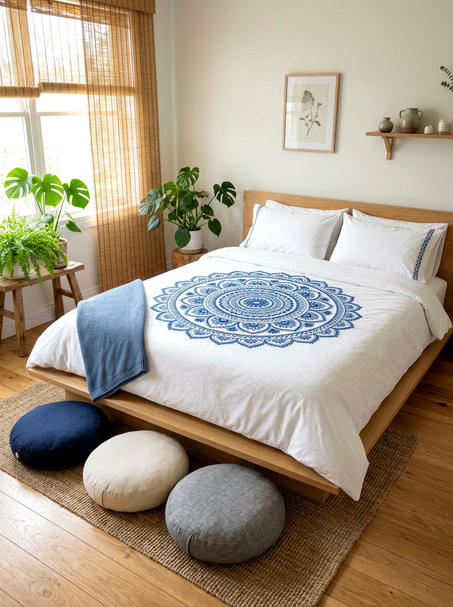 Mandala stitch bedding - 30 embroidered bedding ideas