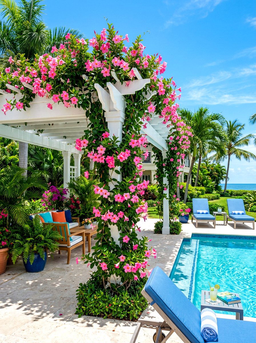Mandevilla Pergola - 30 pergola plant ideas