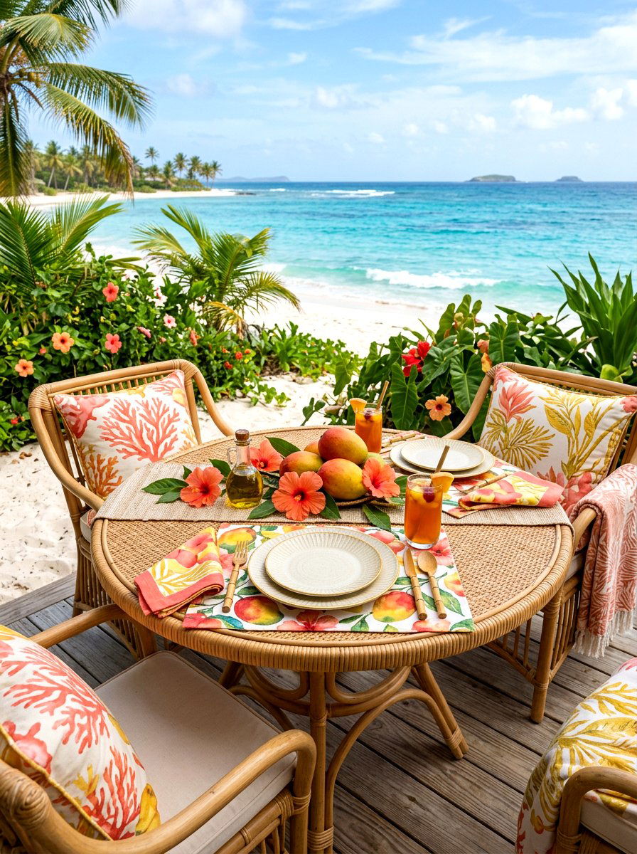 Mango and hibiscus tropical table - 30 fruit and floral tablescape ideas