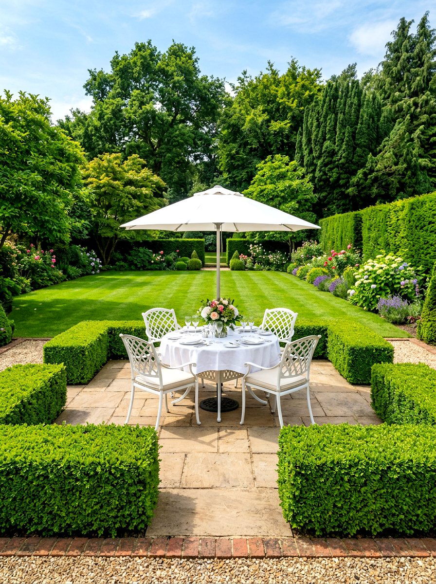 Manicured Boxwood Hedge Privacy - 30 Nancy Meyers outdoor dining ideas