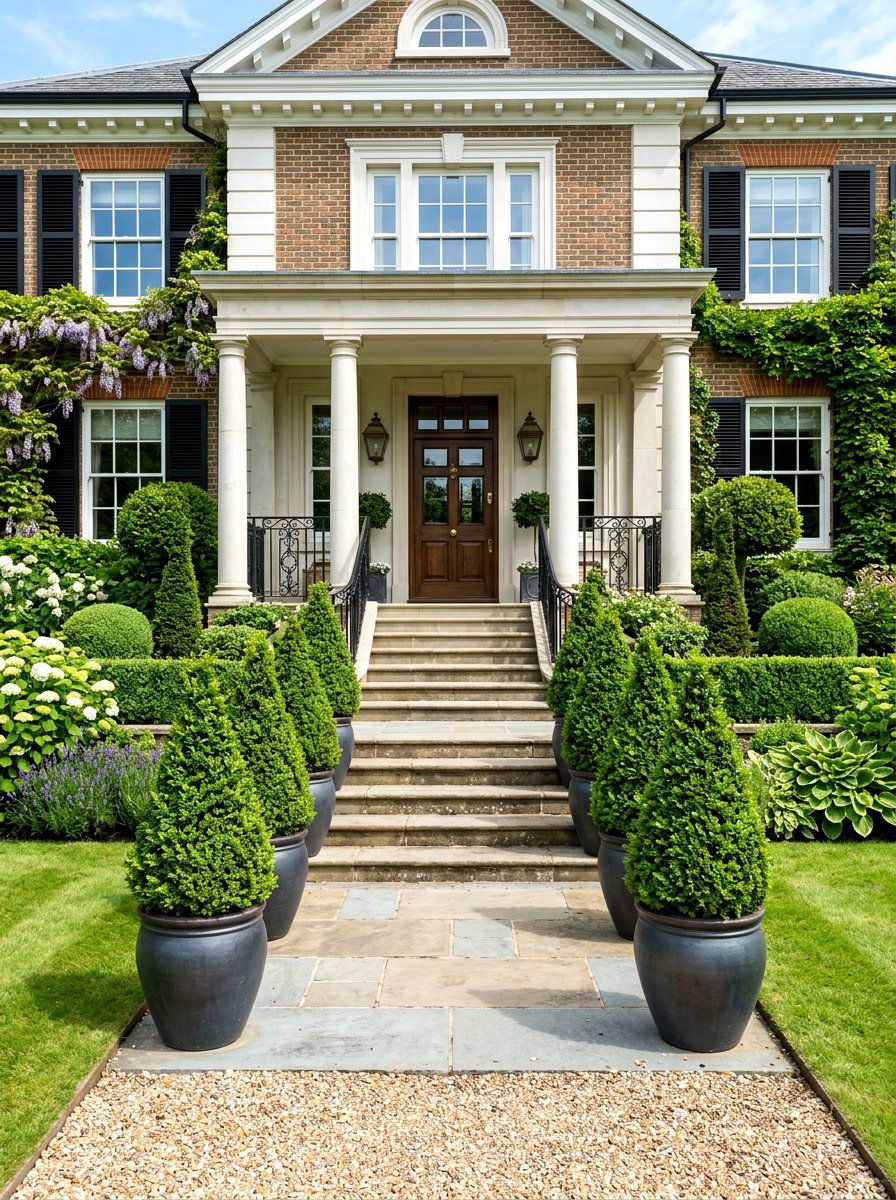 Manicured Sculptural Topiary Garden - 30 luxury front porch styling ideas