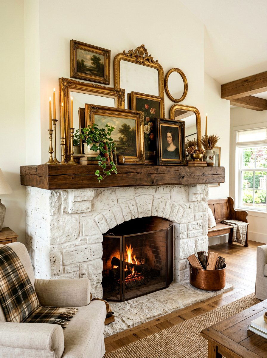 Mantel Art Layering - 30 leaning art wall ideas