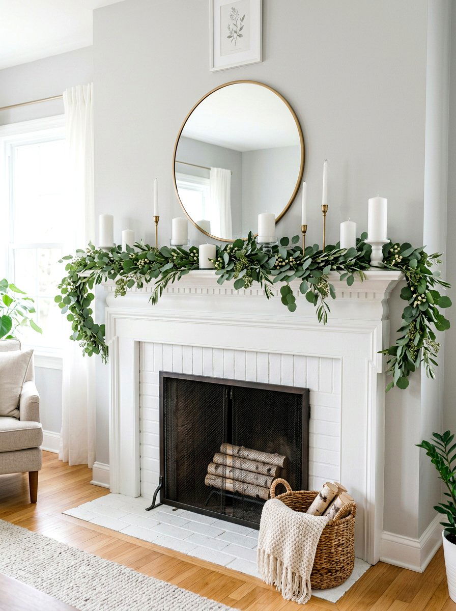 Mantel With Seasonal Greenery - 30 traditional fireplace mantel ideas