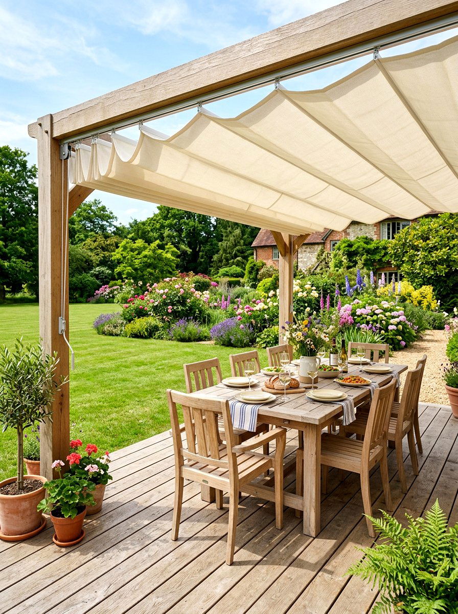 Manual Sliding Fabric Canopy - 30 retractable pergola shade ideas