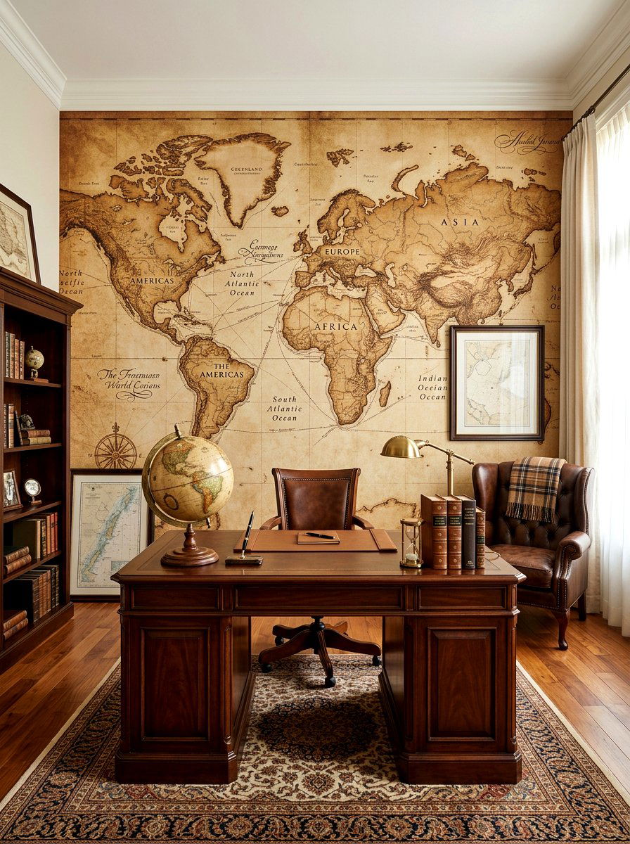 Map Mural Wall - 30 video call background office ideas