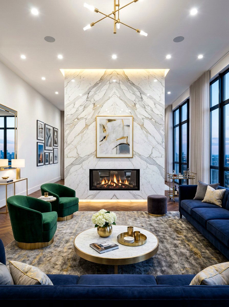Marble Accent Wall Living Room - 30 designer showroom living room ideas