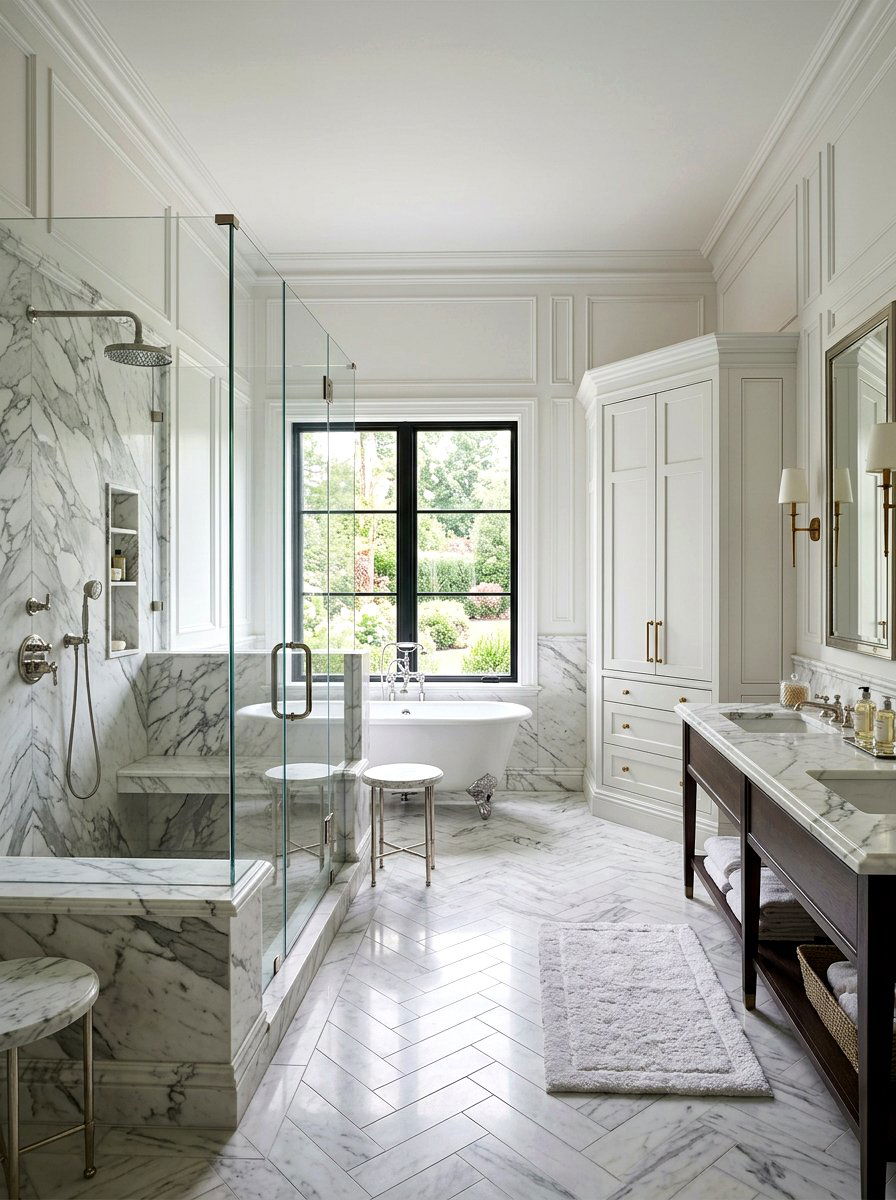Marble And Paneling Combo Bathroom - 30 panel molding bathroom ideas