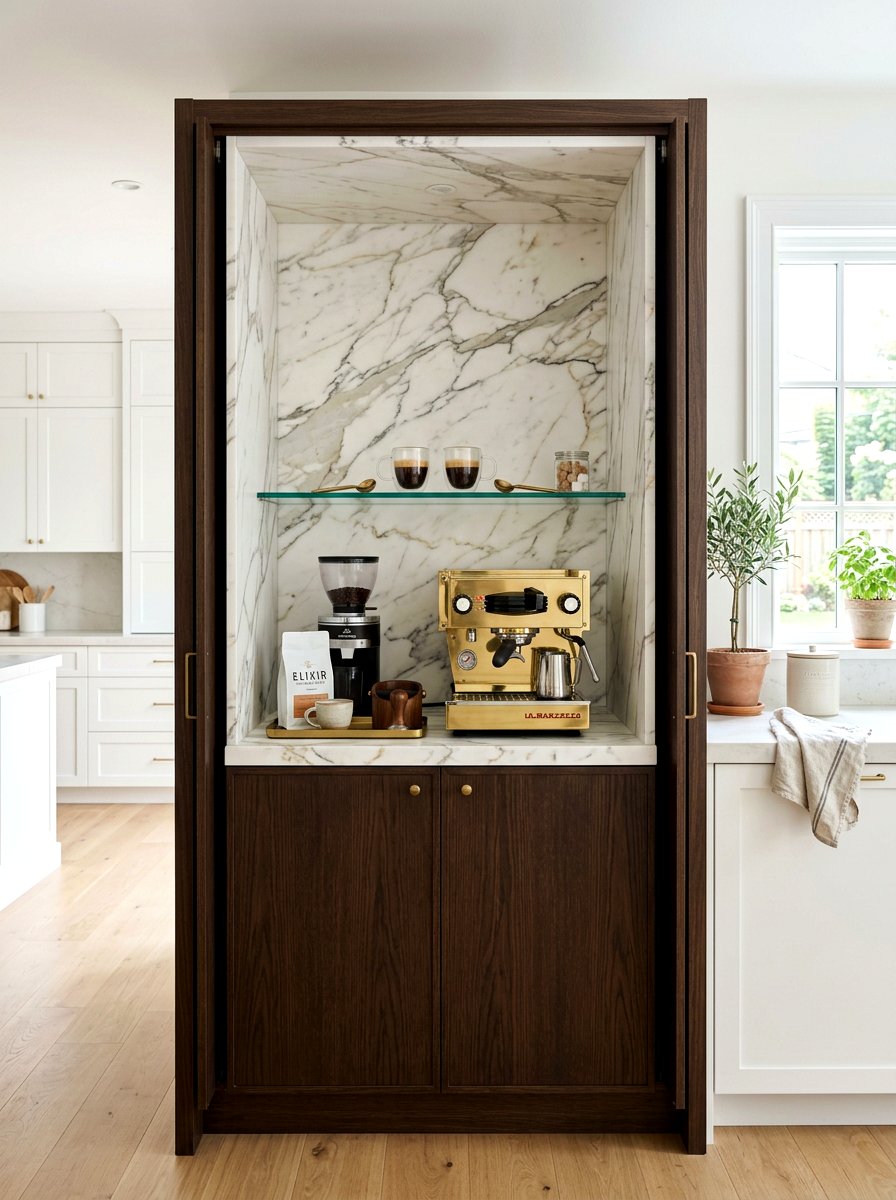 Marble Backsplash Coffee Station - 30 appliance garage coffee station ideas