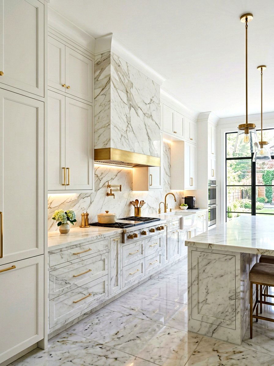 Marble Backsplash Highlight - 30 under cabinet lighting ideas
