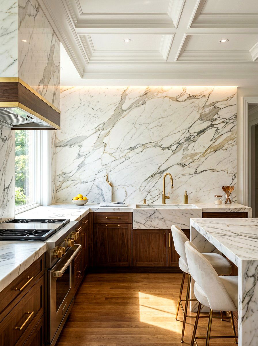 Marble Backsplash Kitchen - 30 no upper cabinet kitchen ideas