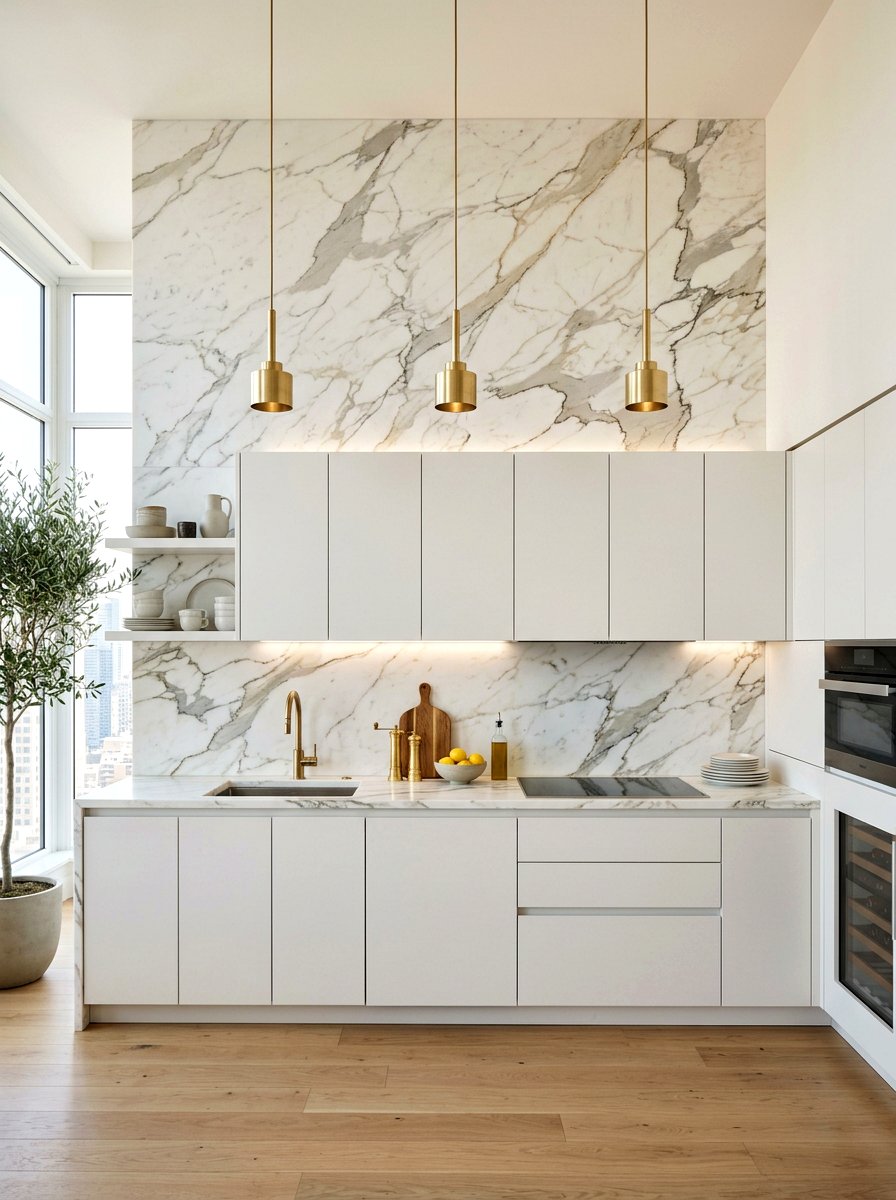 Marble Backsplash Kitchenette - 30 studio kitchenette ideas
