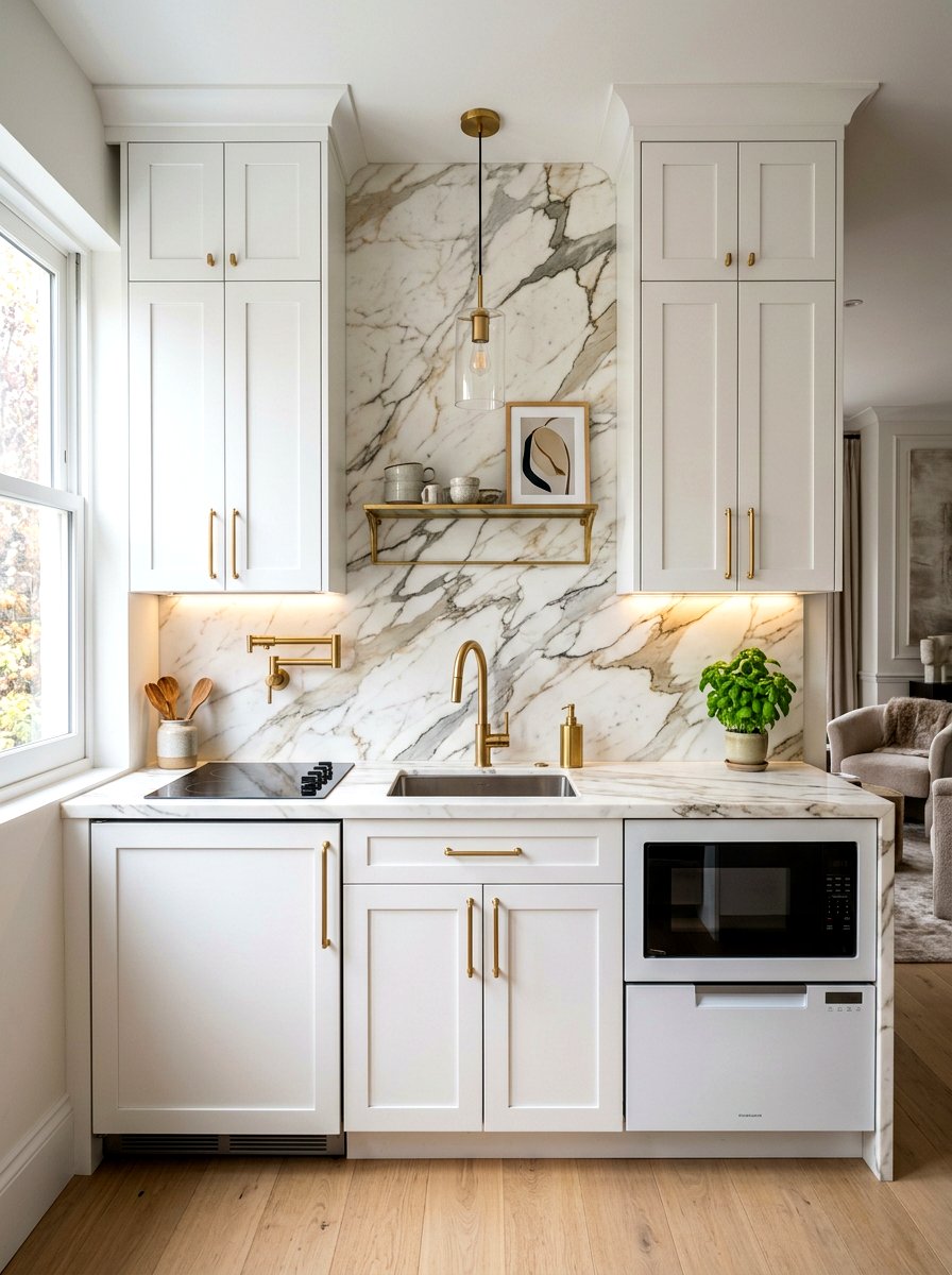 Marble Backsplash Kitchenette - 30 kitchenette design ideas
