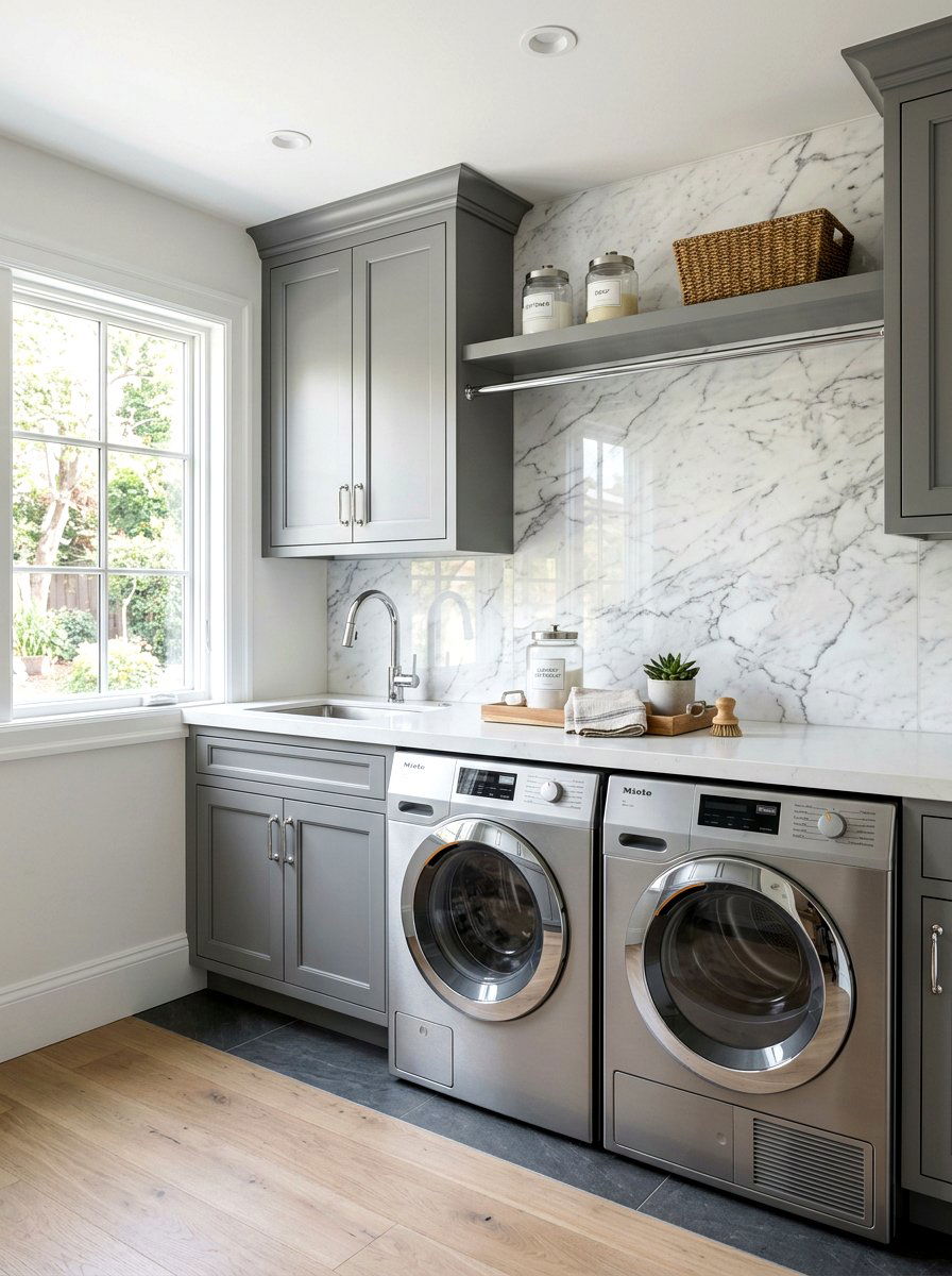 Marble Backsplash Laundry Room - 30 side by side laundry ideas