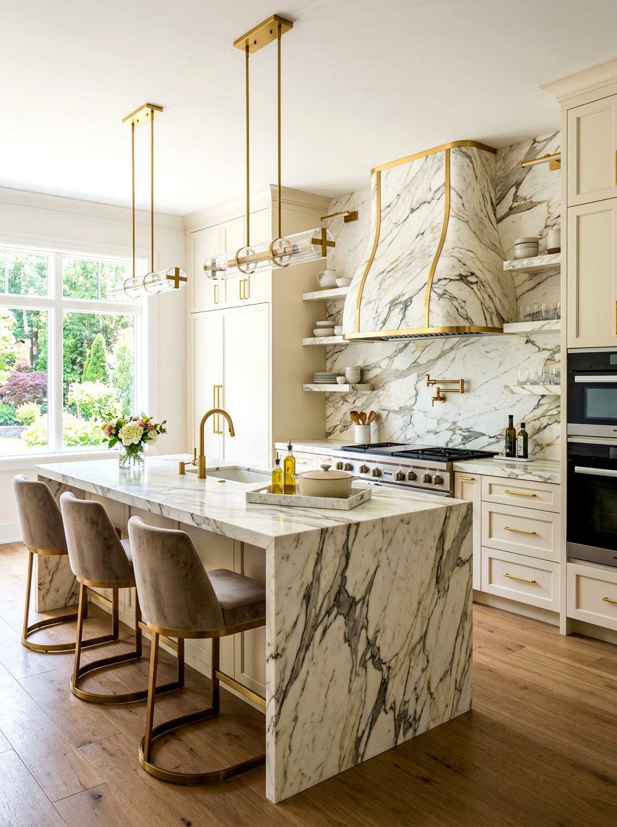Marble Clad Rounded Hood - 30 rounded kitchen hood ideas