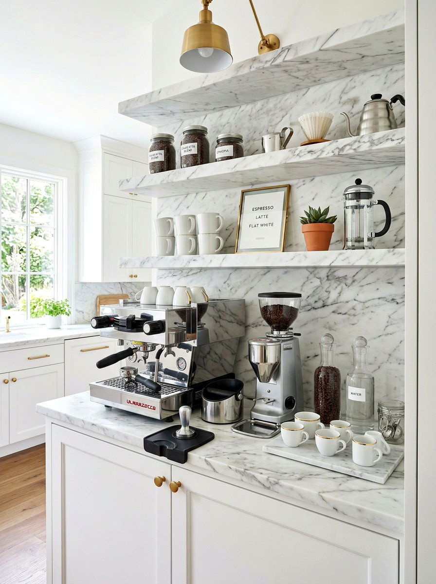 Marble Coffee Bar Countertop - 30 coffee station shelf styling ideas