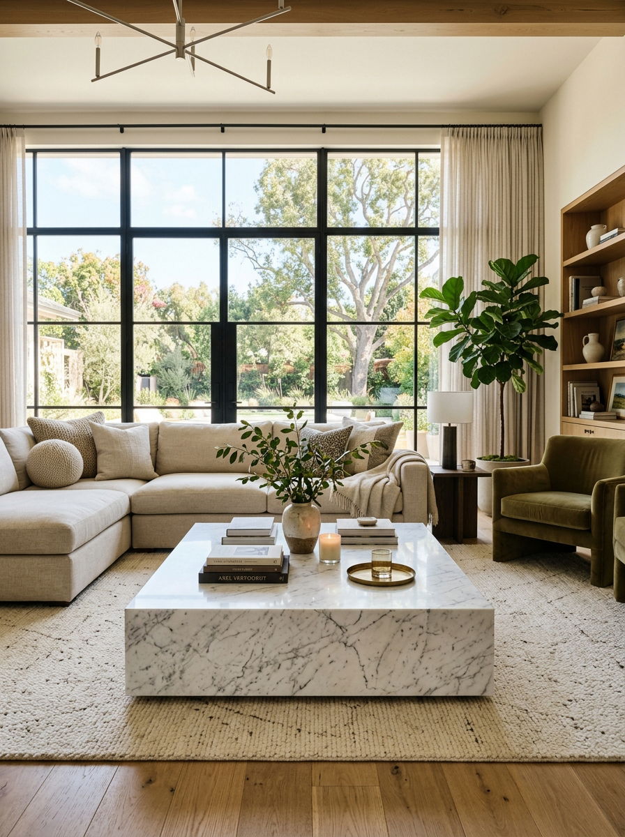 Marble Coffee Table Living Room - 30 organic modern living space ideas