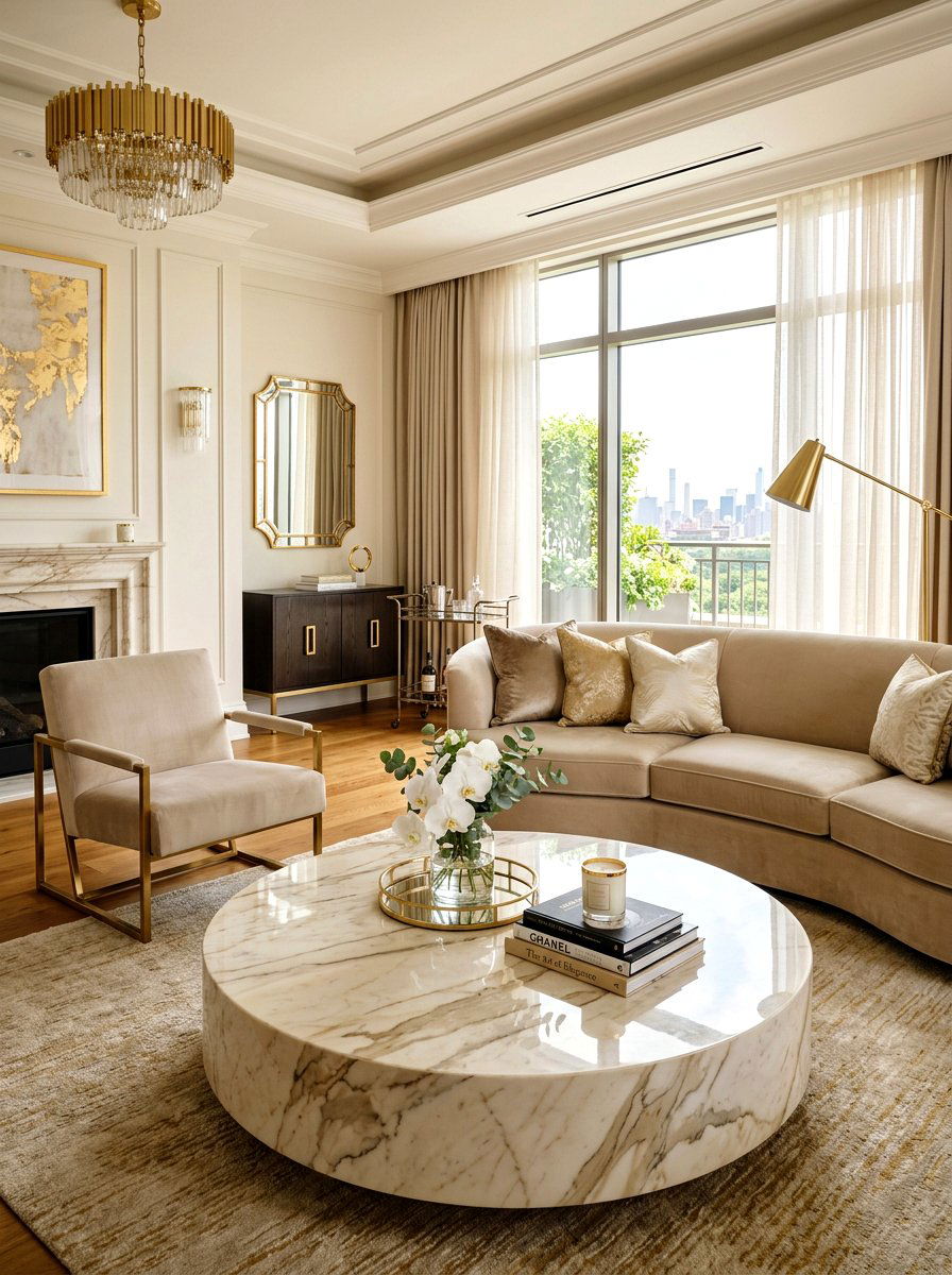 Marble Coffee Table - 30 toasted beige living room ideas