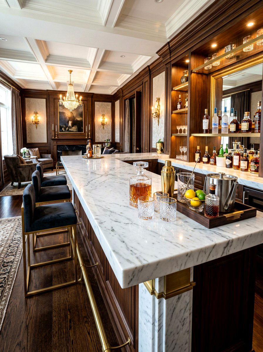 Marble Countertop Bar - 30 cocktail corner ideas
