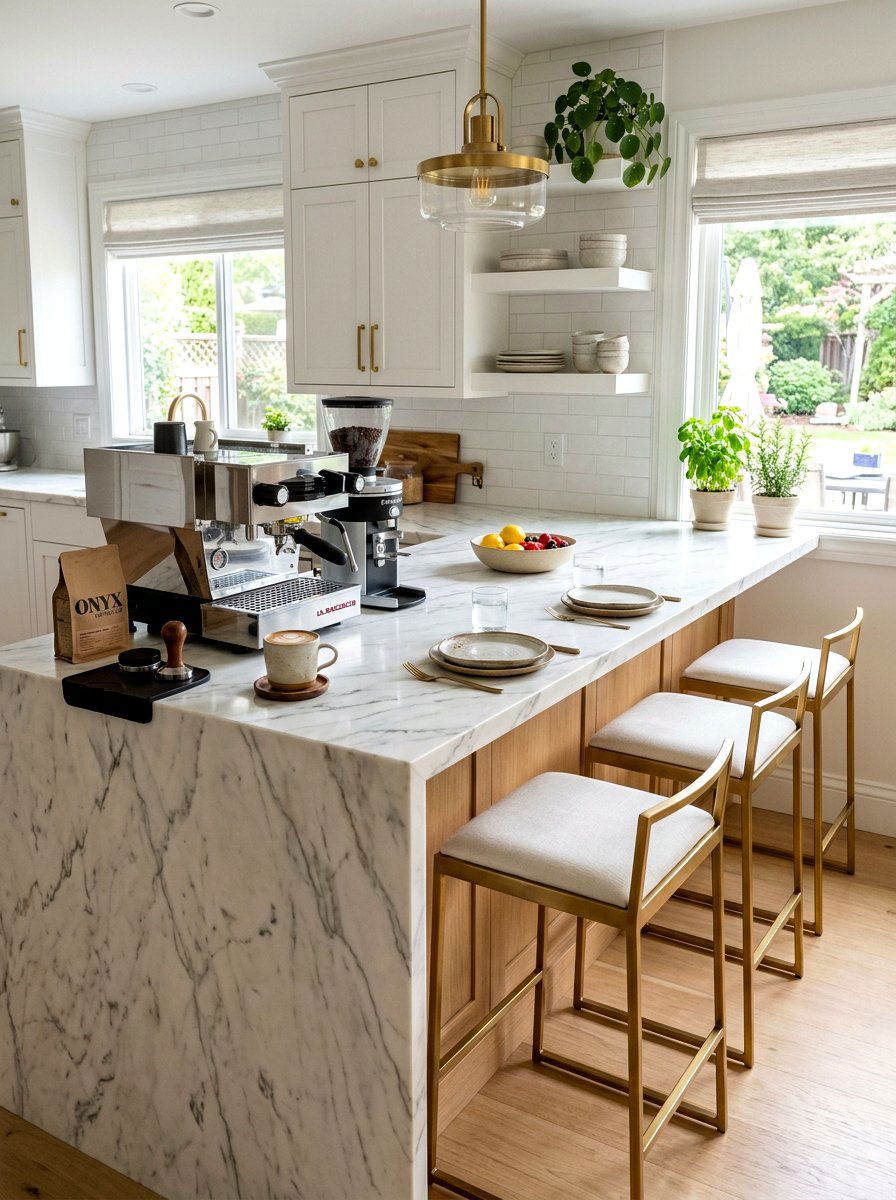 Marble Countertop Breakfast Bar - 30 built in breakfast station ideas