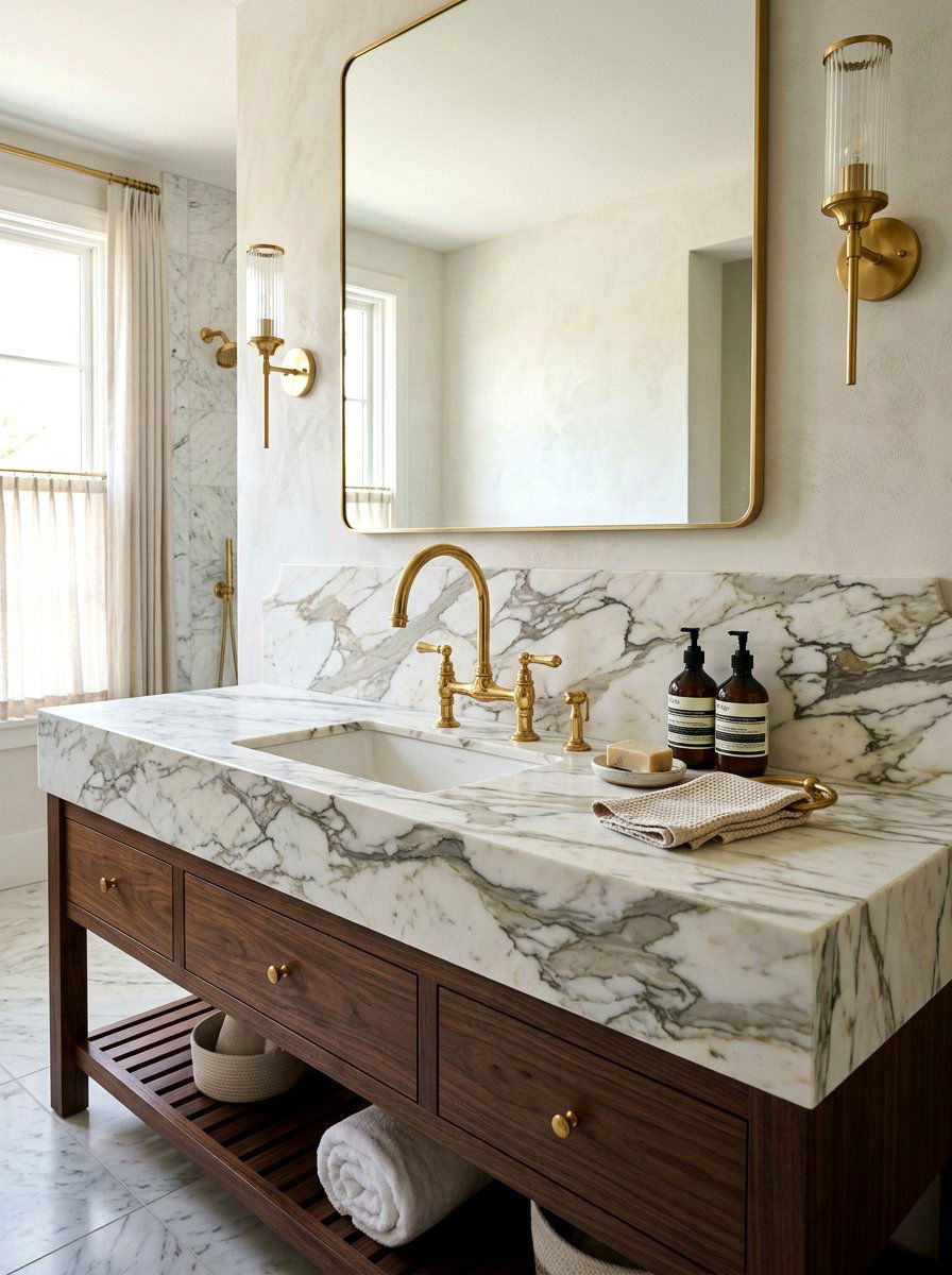 Marble Countertop Bridge Faucet - 30 bridge faucet bathroom ideas