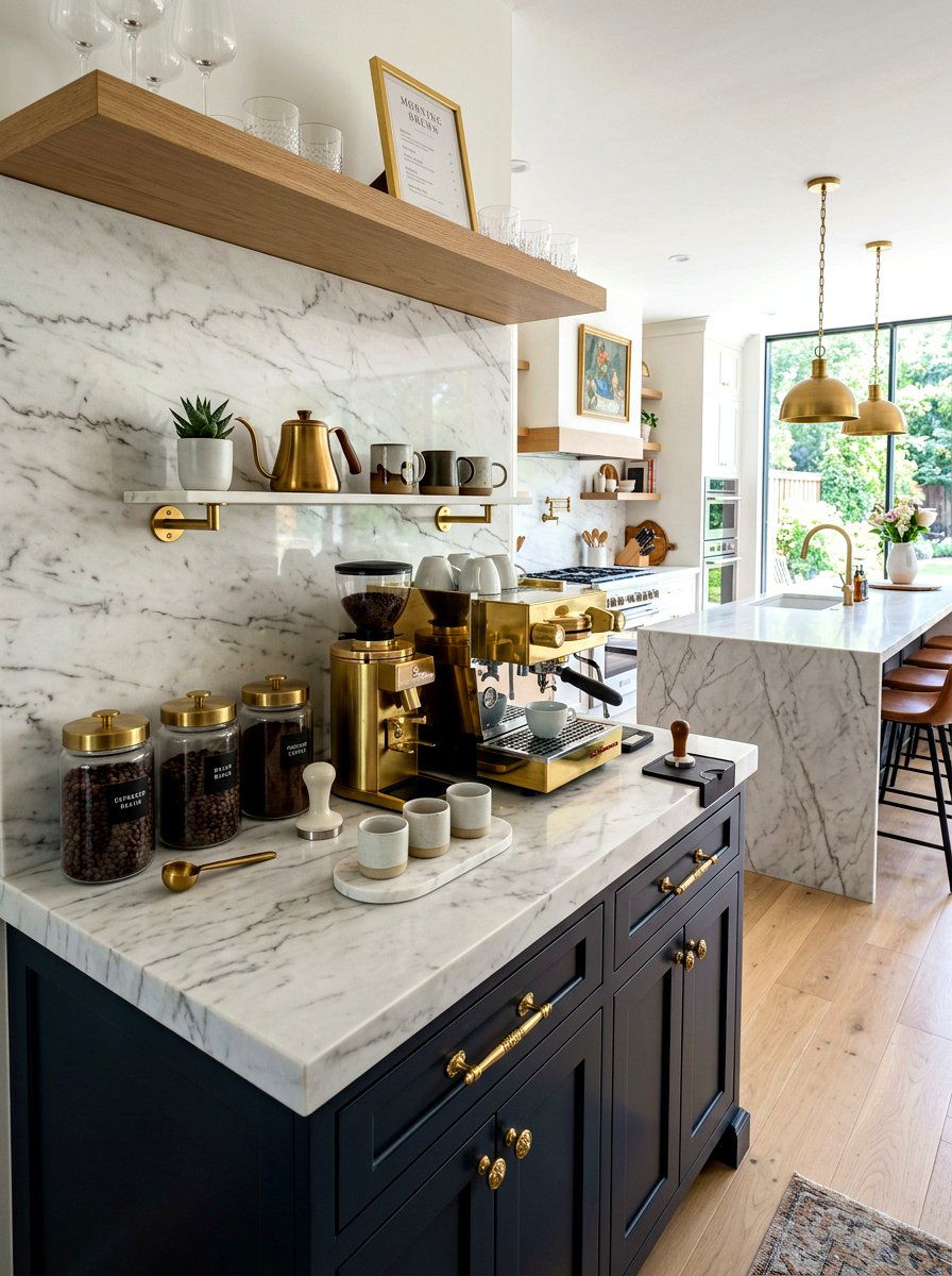 Marble Countertop Coffee Station - 30 coffeehouse kitchen corner ideas